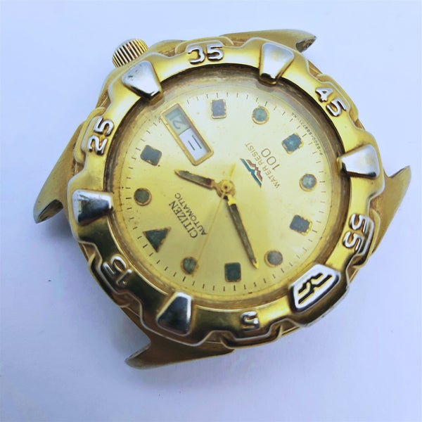 PROJECT FIX CITIZEN MIDSIZE SEE THRU BACK GOLD AUTO DAY DATE WATCH