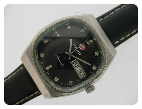 PROJECT TO FIX RADO CUSHION SS HOODED LUGS DAY DATE EU SHIP MENS WATCH NR