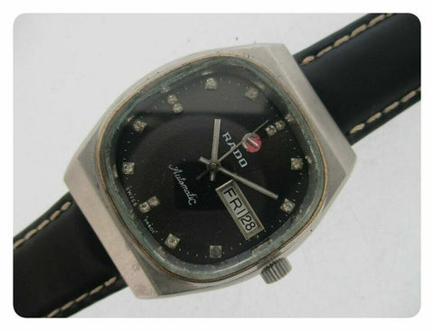 PROJECT TO FIX RADO CUSHION SS HOODED LUGS DAY DATE EU SHIP MENS WATCH NR