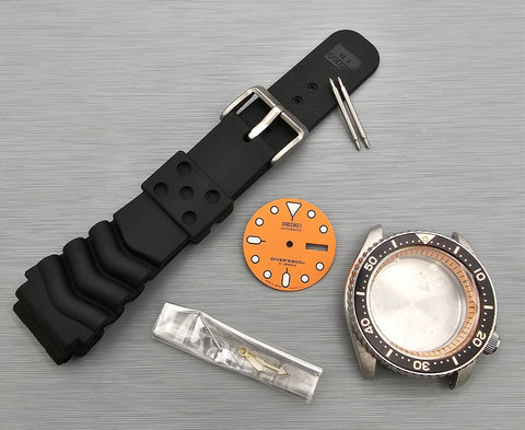 NEW AF SEIKO 7S26 0020 SKX007 ORANGE BLACK KIT CASE BEZEL GLASS CROWN DIAL HANDS