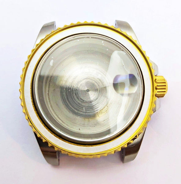 NEW AF SEIKO LEX SUBMARINE BLK GOLD SS KIT CASE BEZEL GLASS CROWN STRAP DIAL HND