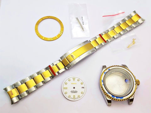 NEW AF SEIKO LEX YACHT MASTER SS GOLD KIT CASE BEZEL GLASS CROWN STRAP DIAL HAND