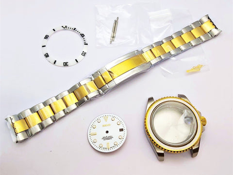 NEW AF SEIKO LEX SUBMARINE WHITE GOLD SS KIT CASE BEZEL GLASS CROWN STRAP DIAL