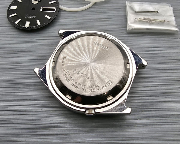 NEW AF SEIKO SPORTS 7S26 0450 BLACK DIAL KIT CASE BEZEL GLASS CROWN DIAL HANDS