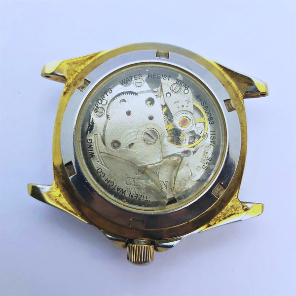 PROJECT FIX CITIZEN MIDSIZE SEE THRU BACK GOLD AUTO DAY DATE WATCH