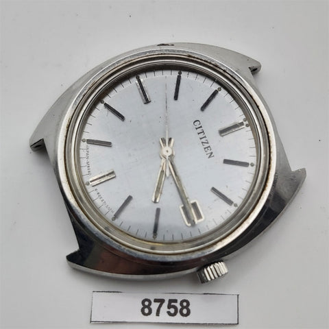 PROJECT FIX CITIZEN SILVER DIAL MANUAL WIND ROUND THICK LUGS DATE WATCH 8758