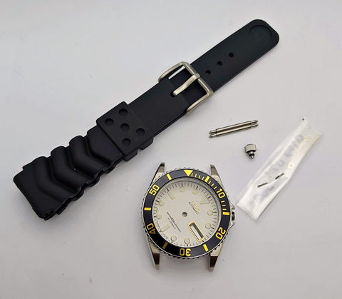 NEW AF SEIKO 7S26 0050 SKX023 WHITE KIT CASE BEZEL GLASS CROWN STRAP DIAL HANDS
