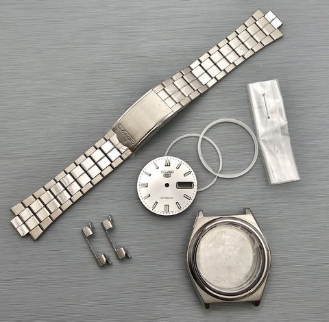 NEW AF SEIKO SPORTS 7S26 0450 SILVER DIAL KIT CASE BEZEL GLASS CROWN DIAL HANDS