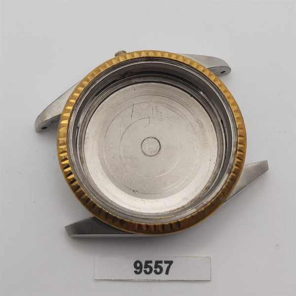 RARE VINTAGE POLISHED RADO GOLD PLATE SS COIN RIMMED MENS KIT CASE WATCH 9557