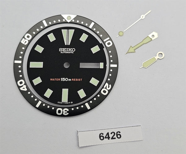 RENOVATE NEW AF SEIKO BLACK DIAL HANDS IO INSERT BLACK SET 6309 7290 DIVE WATCH 