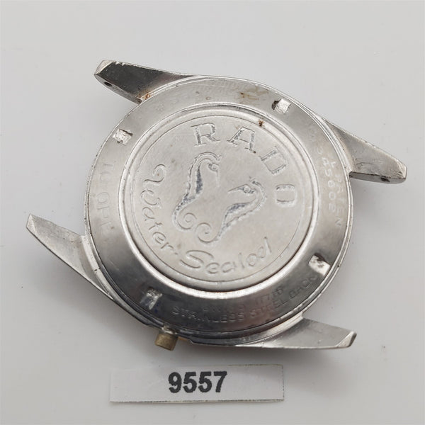 RARE VINTAGE POLISHED RADO GOLD PLATE SS COIN RIMMED MENS KIT CASE WATCH 9557