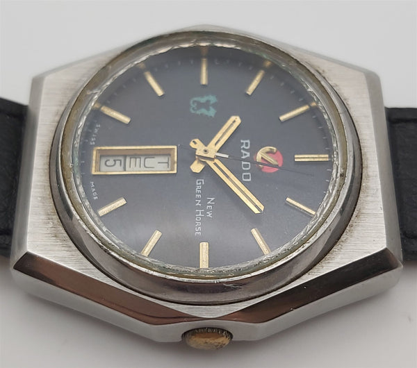 PROJECT TO FIX RADO GREEN HORSE FACETED CASE DAY DATE EU SHIP MENS SS WATCH