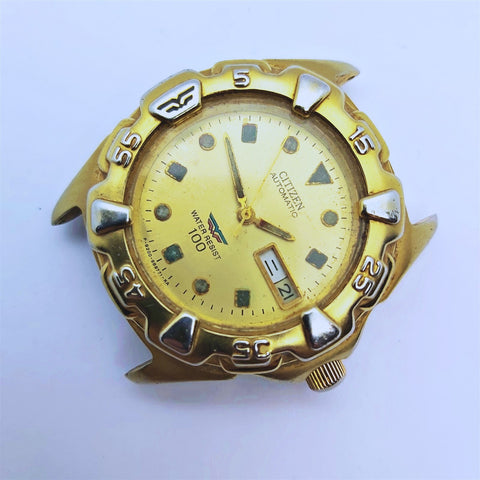 PROJECT FIX CITIZEN MIDSIZE SEE THRU BACK GOLD AUTO DAY DATE WATCH