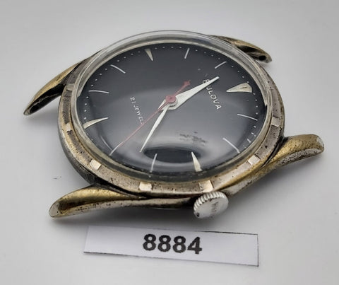 PROJECT TO FIX BULOVA SS BLACK DIAL COIN RIMMED ROUND AUTO MENS WATCH 8884