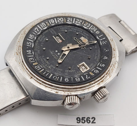 PROJECT FIX ORIENT WORLD DIVER DAY DATE AUTO BLACK SS MENS WATCH EU SHIP 9562