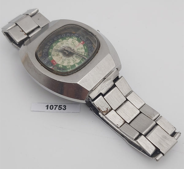 PROJECT TO FIX RADO NEW GREEN HORSE FACETED CASE DAY DATE AUTO MENS WATCH 10753
