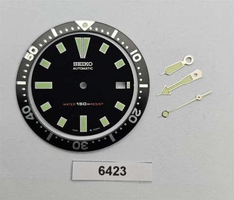 RENOVATE NEW AF SEIKO BLACK DIAL HANDS IO INSERT BLACK SET 7002 7000 DIVE WATCH 