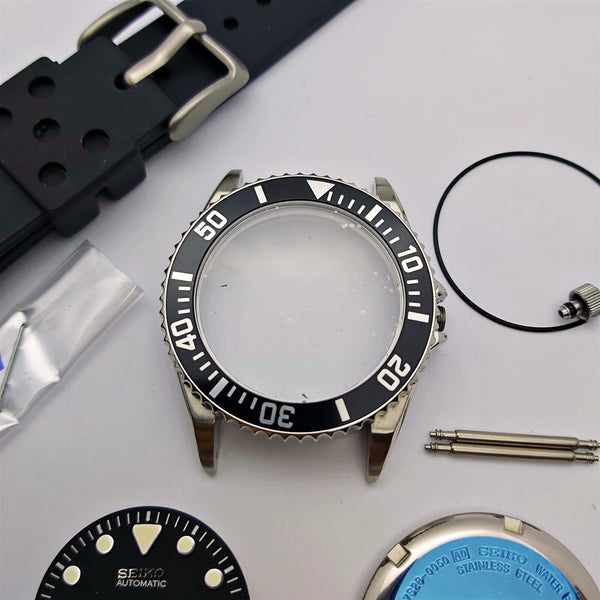 NEW AF SEIKO 7S26 0050 SKX023 BLACK KIT CASE BEZEL GLASS CROWN STRAP DIAL HANDS