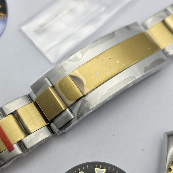 NEW AF SEIKO LEX GMT BLUE BLACK SS GOLD KIT CASE BEZEL GLASS CROWN STRAP DIAL 