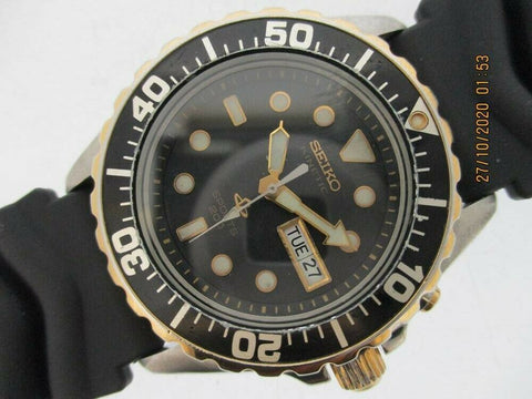PROJECT FIX SEIKO BLACK 5M43 0A40 KINETIC 587479 GOLD SS MENS EU SHIP WATCH NR