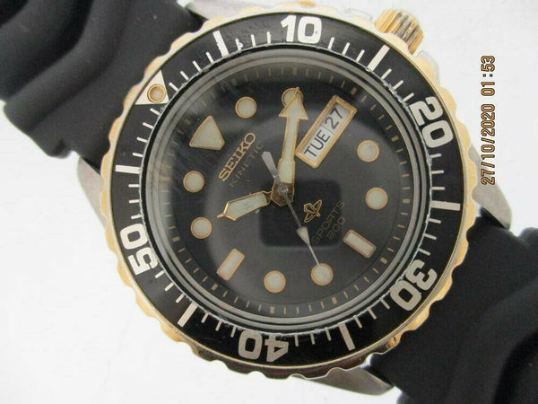 PROJECT FIX SEIKO BLACK 5M43 0A40 KINETIC 587479 GOLD SS MENS EU SHIP WATCH NR