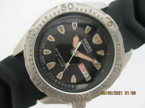 03' SEIKO 7S26 0010 AUTO MIDSIZED DAY DATE DIVE SS 3n0584 EU SHIP SERVICED WATCH