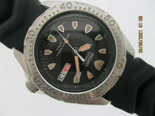 03' SEIKO 7S26 0010 AUTO MIDSIZED DAY DATE DIVE SS 3n0584 EU SHIP SERVICED WATCH