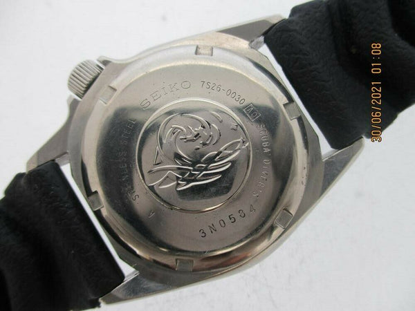 03' SEIKO 7S26 0010 AUTO MIDSIZED DAY DATE DIVE SS 3n0584 EU SHIP SERVICED WATCH