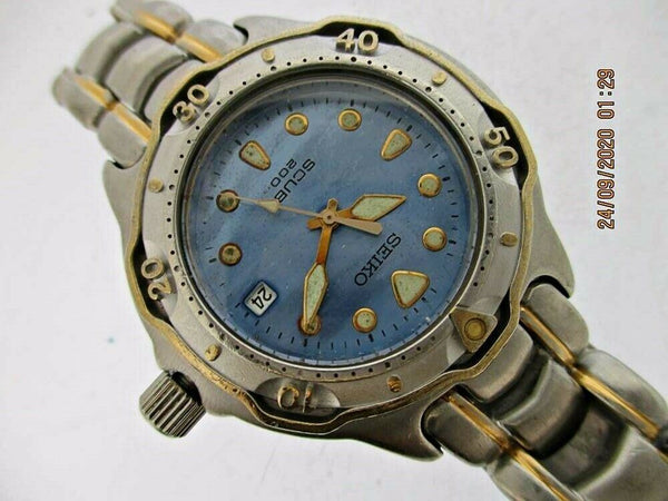 02' SEIKO 7N35 6030 MIDSIZE SCUBA GOLD SS DATE 250837 DIVE QUARTZ SERVICED WATCH
