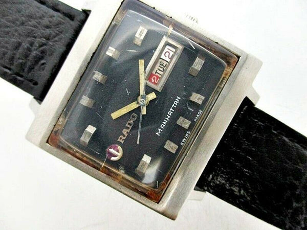 PROJECT TO FIX RADO MANHATTAN SS CUSHION LUGS DAY DATE EU SHIP MENS WATCH