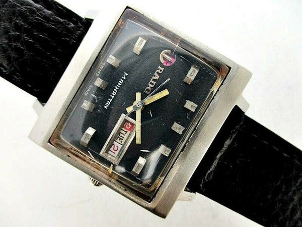 PROJECT TO FIX RADO MANHATTAN SS CUSHION LUGS DAY DATE EU SHIP MENS WATCH