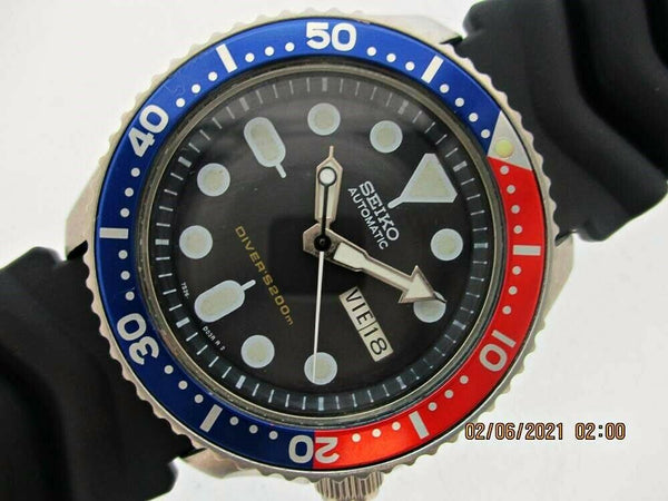 02' SEIKO 7S26 0020 SKX007 AUTO MENS PEPSI DAY DATE 287797 EU SHIP SERVCED WATCH