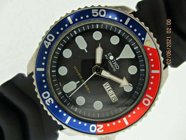 02' SEIKO 7S26 0020 SKX007 AUTO MENS PEPSI DAY DATE 287797 EU SHIP SERVCED WATCH