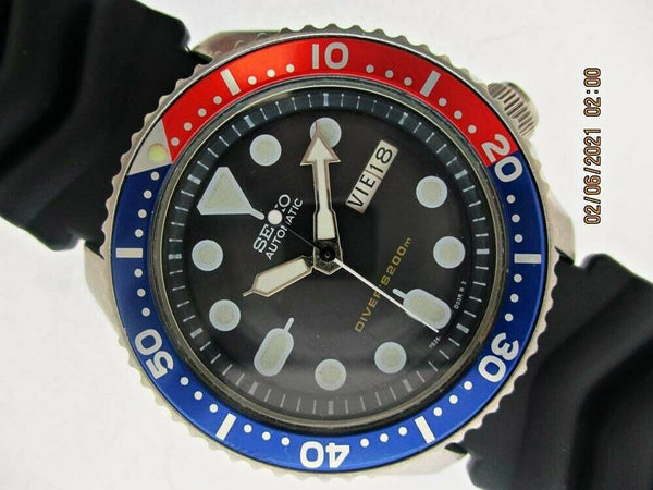 02' SEIKO 7S26 0020 SKX007 AUTO MENS PEPSI DAY DATE 287797 EU SHIP SERVCED WATCH