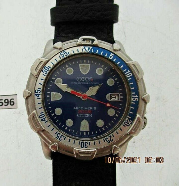 PROJECT TO FIX CITIZEN OXY AIR DIVER MIDSIZE SS QUARTZ DATE BLUE DIAL WATCH