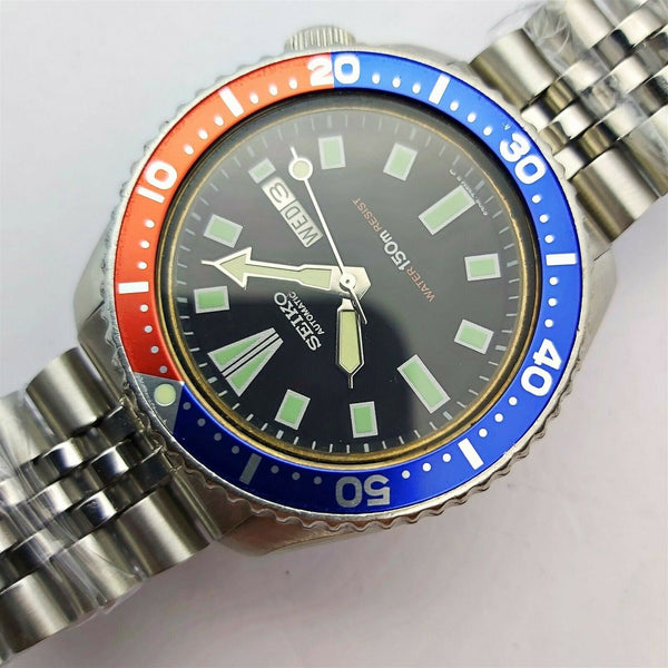 87' SEIKO 6309 7290 SS MENS DATE 7D0748 AUTOMATIC PEPSI EU SHIP SERVICED WATCH