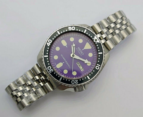 05' SEIKO 7S26 0020 SKX007 MENS PURPLE BLACK DAY DATE 5n0961EU SHIP SRVCD WATCH
