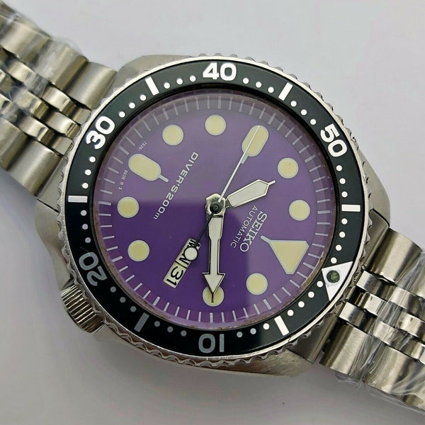 05' SEIKO 7S26 0020 SKX007 MENS PURPLE BLACK DAY DATE 5n0961EU SHIP SRVCD WATCH