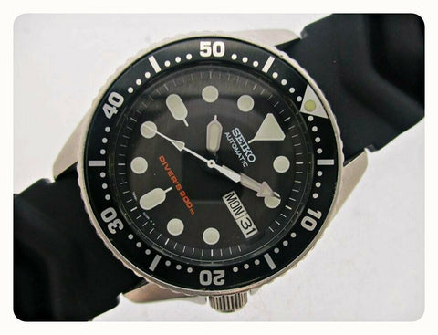 03' SEIKO 7S26 0030 AUTO MIDSIZED BLACK DAY DATE 3n0891 EU SHIP SERVICED WATCH