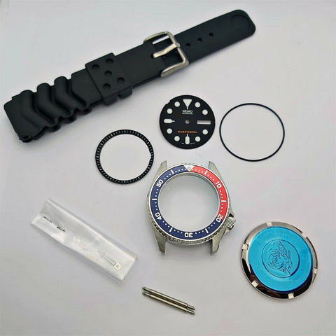 NEW AF SEIKO 7S26 0030 SKX013 PEPSI KIT CASE BEZEL GLASS CROWN STRAP DIAL HANDS