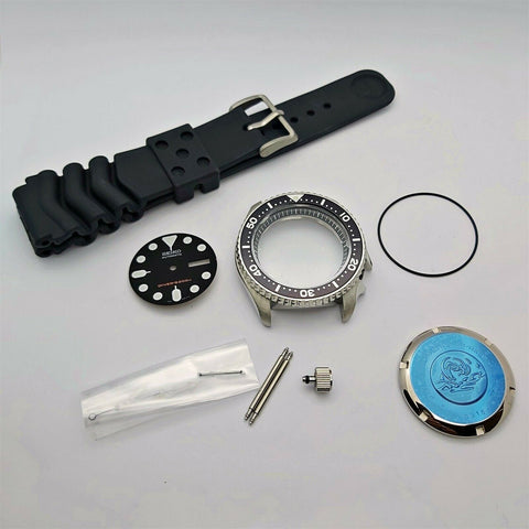 NEW AF SEIKO 7S26 0020 SKX007 BLACK KIT CASE BEZEL GLASS CROWN STRAP DIAL HANDS