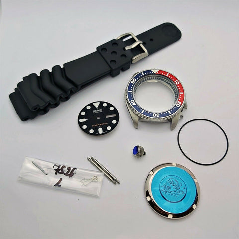 NEW AF SEIKO 7S26 0020 SKX007 PEPSI KIT CASE BEZEL GLASS CROWN STRAP DIAL HANDS