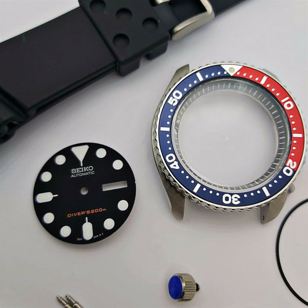 NEW AF SEIKO 7S26 0020 SKX007 PEPSI KIT CASE BEZEL GLASS CROWN STRAP DIAL HANDS