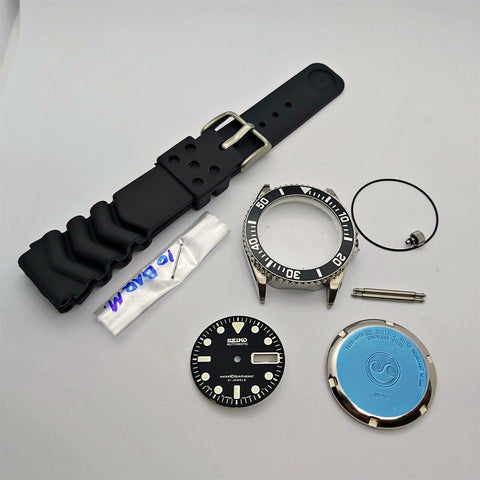 NEW AF SEIKO 7S26 0050 SKX023 BLACK KIT CASE BEZEL GLASS CROWN STRAP DIAL HANDS
