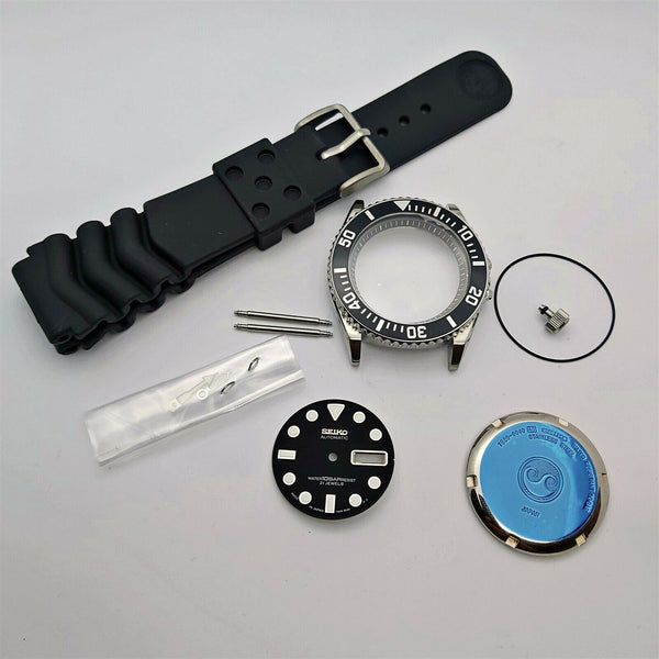 NEW AF SEIKO 7S26 0040 SKX031 BLACK KIT CASE BEZEL GLASS CROWN STRAP DIAL HANDS
