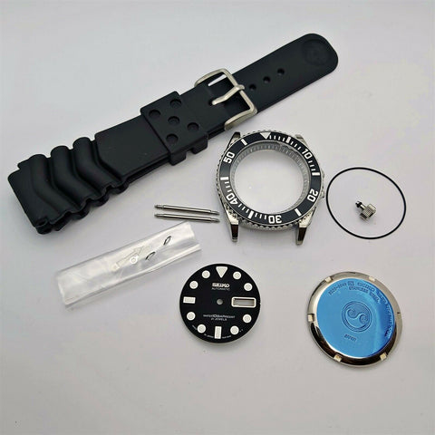 NEW AF SEIKO 7S26 0040 SKX031 BLACK KIT CASE BEZEL GLASS CROWN STRAP DIAL HANDS