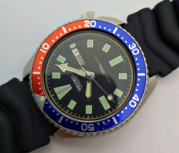 84' SEIKO 6309 7290 SS MENS DATE DIVE 4d1703 AUTO PEPSI SERVICED WATCH EU SHIP