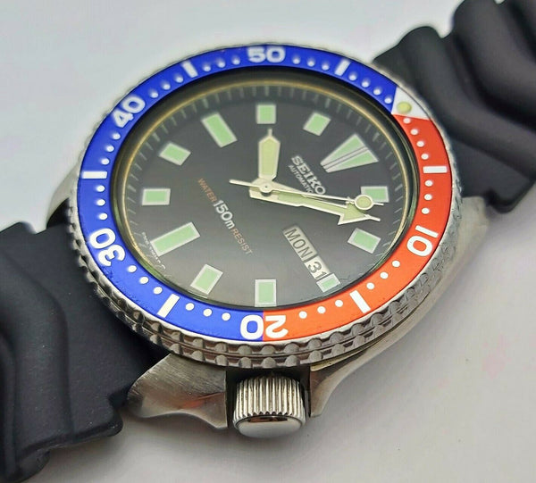 84' SEIKO 6309 7290 SS MENS DATE DIVE 4d1703 AUTO PEPSI SERVICED WATCH EU SHIP