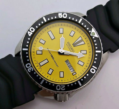 85' SEIKO 6309 7290 MENS DATE AUTO 562313 YELLOW SUPERLUME EU SHIP SERVCD WATCH