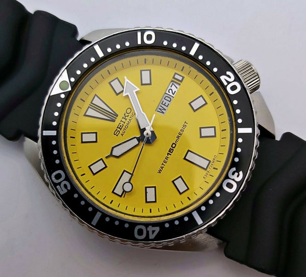 85' SEIKO 6309 7290 MENS DATE AUTO 562313 YELLOW SUPERLUME EU SHIP SERVCD WATCH